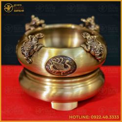 Trầm xoay đồng vàng cao 10cm đường kính 11cm