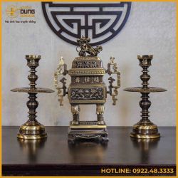 Bộ tam sự nến đỉnh vuông đồng vàng hai công nghệ cao 65cm