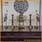 Bộ ngũ sự đỉnh vuông song long chầu nguyệt đồng vàng hai công nghệ cao 65cm
