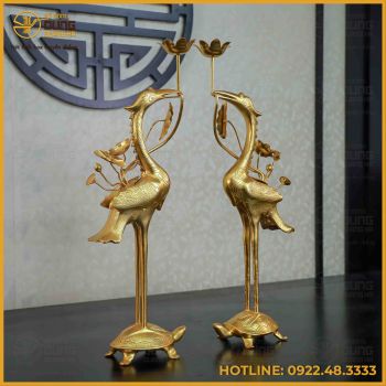 Đôi hạc đồng đỏ dát vàng cao 60cm