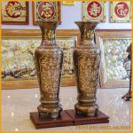Đôi lọ lộc bình đồng đỏ khảm tam khí thường cao 1m2