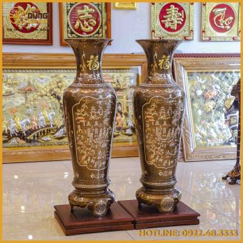 Đôi lọ lộc bình đồng đỏ khảm tam khí thường cao 1m2
