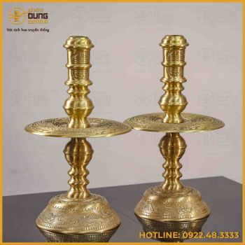 Đôi nến song long đồng vàng mộc cao 50cm
