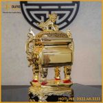 Đỉnh vuông đồng đỏ mạ vàng cao 50cm