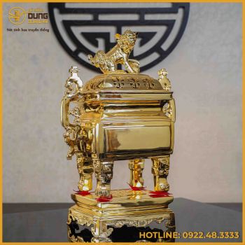 Đỉnh vuông đồng đỏ mạ vàng cao 50cm