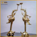 Hạc thờ đồng đỏ mạ vàng tĩnh điện cao 50cm