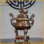 Đỉnh chạm sòi đồng vàng hai lai cao 45cm
