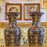 Đôi lọ lộc bình đồng đỏ khảm tam khí dát điểm vàng cao 1m2