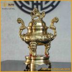 Đỉnh đồng chạm hoa sòi catut cao 45cm