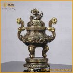 Đỉnh song long chầu nguyệt đồng vàng hai công nghệ cao 45cm