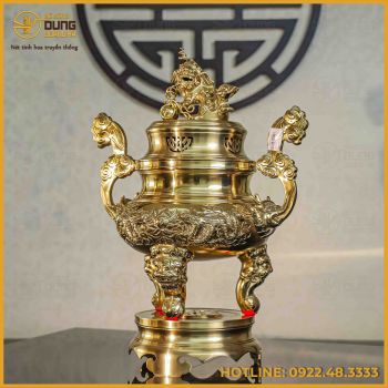 Đỉnh song long chầu nguyệt bằng đồng catut cao 50cm