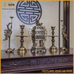 Bộ ngũ sự đỉnh vuông song long chầu nguyệt đồng vàng hai công nghệ cao 65cm
