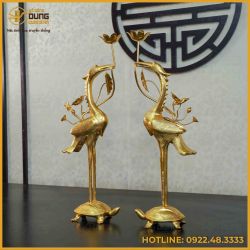 Đôi hạc đồng đỏ dát vàng cao 60cm