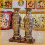 Đôi lọ lộc bình đồng đỏ khảm tam khí thường cao 1m2