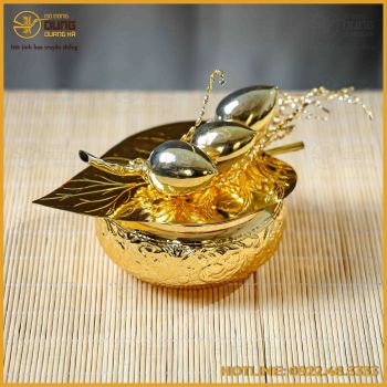 Bộ cơi trầu 5 quả đồng vàng mạ vàng 24K