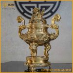 Đỉnh song long chầu nguyệt đồng vàng mộc cao 50cm
