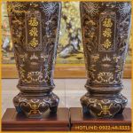 Đôi lọ lộc bình đồng đỏ khảm tam khí dát điểm vàng cao 1m2