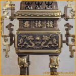 Đỉnh vuông song long chầu nguyệt đồng vàng hai công nghệ cao 65cm
