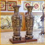 Đôi lọ lộc bình đồng đỏ khảm tam khí dát điểm vàng cao 1m2