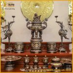 Bộ ngũ sự song long chầu nguyệt đồng đỏ khảm ngũ sắc cao 60cm