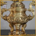 Đỉnh song long chầu nguyệt đồng vàng mộc cao 50cm