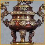 Đỉnh chạm sòi đồng vàng hai lai cao 45cm