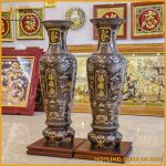 Đôi lọ lộc bình đồng đỏ khảm tam khí dát điểm vàng cao 1m2