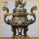 Đỉnh song long chầu nguyệt đồng vàng hai công nghệ cao 45cm