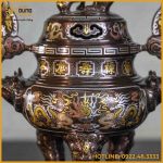 Đỉnh song long chầu nguyệt đồng đỏ khảm ngũ sắc cao 40cm