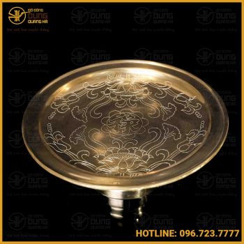 Mâm bồng ám hoa sen bằng đồng catut đường kính 30cm