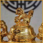 Đỉnh song long chầu nguyệt đồng đỏ mạ vàng tĩnh điện cao 50cm