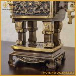 Đỉnh vuông song long chầu nguyệt đồng vàng hai công nghệ cao 65cm