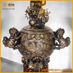 Bộ tam sự hạc cao 1m92 và đỉnh cầu cao 1m34 đồng đỏ cạo màu