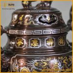 Đỉnh song long chầu nguyệt đồng đỏ khảm ngũ sắc cao 40cm