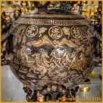 Bộ tam sự hạc cao 1m92 và đỉnh cầu cao 1m34 đồng đỏ cạo màu