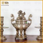Bộ tam sự nến đỉnh chạm song long chầu nguyệt đồng đỏ khảm tam khí