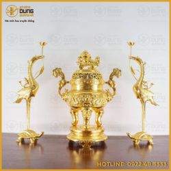 Bộ tam sự hạc dát vàng đỉnh song long chầu nguyệt