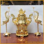 Bộ tam sự hạc đỉnh chạm sòi mạ vàng cao cấp
