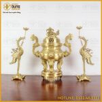 Bộ tam sự hạc chạm hoa sòi đồng vàng mộc