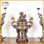 Bộ tam sự hạc đỉnh chạm song long khảm tam khí dát điểm vàng