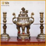 Bộ tam sự nến song long chầu nguyệt đồng đỏ khảm tam khí