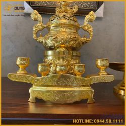Ngai chén đồng đỏ dát vàng đầy đủ kích thước