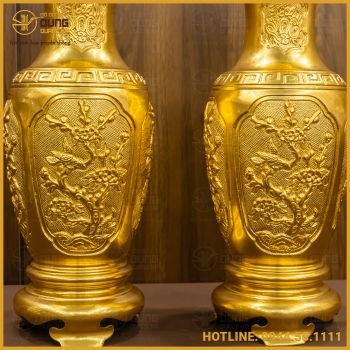 Lọ hoa đồng đỏ dát vàng đầy đủ kích thước