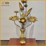 Bó hoa sen 9 cành bằng đồng làm màu giả cổ