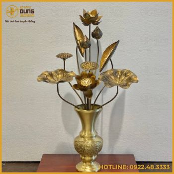 Bó hoa sen 9 cành bằng đồng làm màu giả cổ