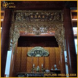 Cửa võng song long chầu nguyệt đồng vàng làm màu giả cổ