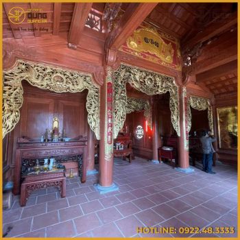 Bộ cửa võng song phụng chầu nguyệt bằng đồng vàng