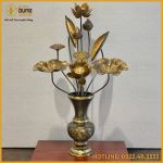 Bó hoa sen 9 cành bằng đồng làm màu giả cổ