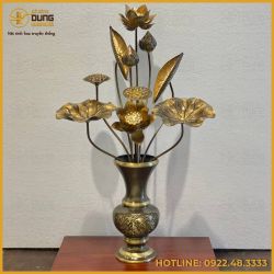 Bó hoa sen 9 cành bằng đồng làm màu giả cổ