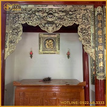 Bộ cửa võng tứ linh bằng đồng vàng làm màu giả cổ